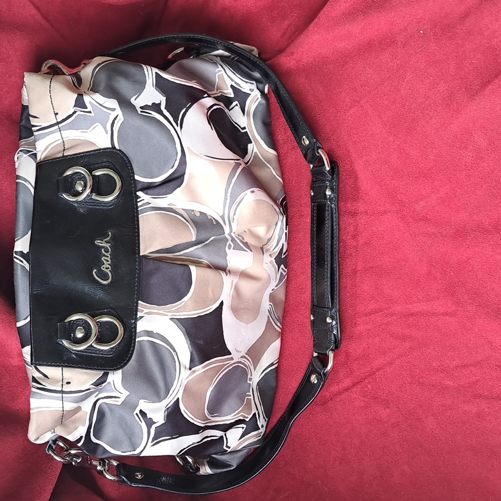 Coach Signature Leather/Satin Shoulder Bag VG Condition